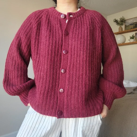 (sold) Sezane Emile Alpaca + Wool 🐑❤️🦙 Cardigan, Burgundy Large - Picture 11 of 12